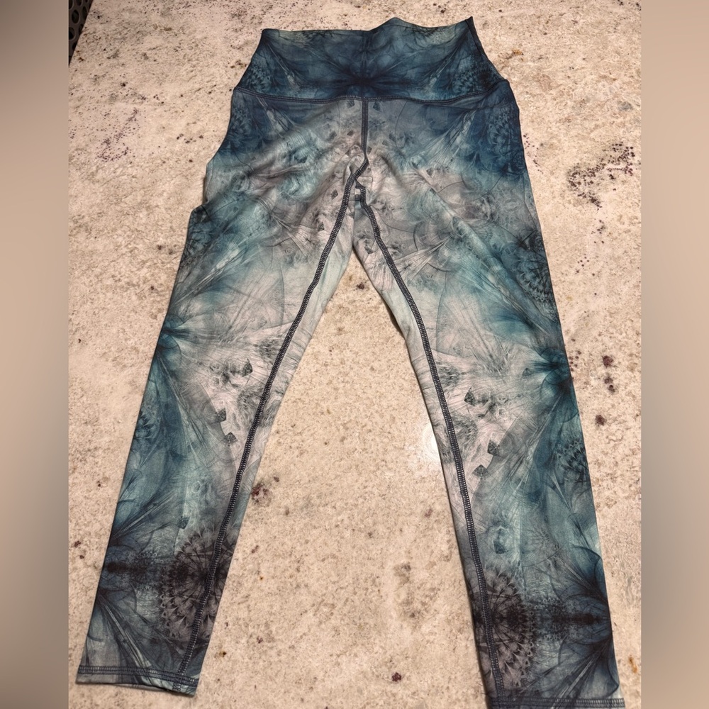 Evolution and Creation Abstract Leggings Teal Charcoal Medium